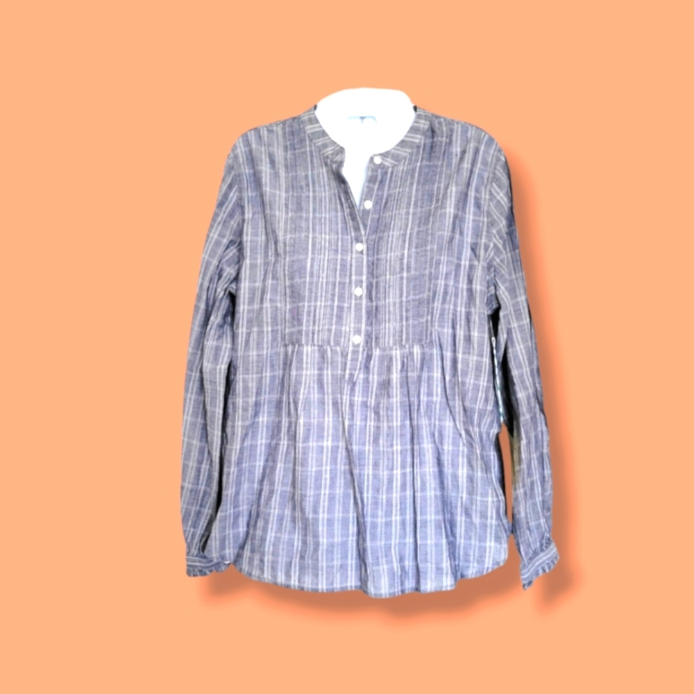 Birds of Paradis | Trovata | Anthro | NWT Blue/White Boho Plaid Peasant Top